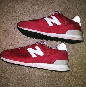New Balance red suede sneakers